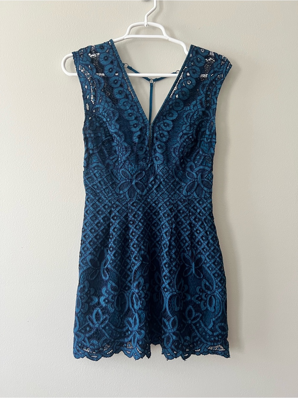 Free People Teal Lace V-Neck Mini Dress Size 2